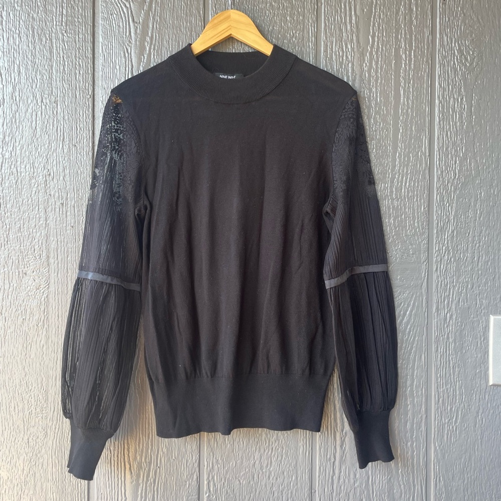 Nine West Black elegant top with Sheer Sleeves